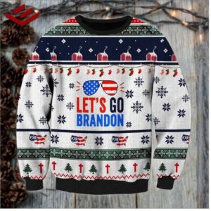 Glasses Let's Go Brandon FJB Christmas Sweater AOP Sweater White S