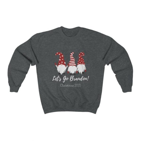 Gnome Let's Go Brandon 2021 Christmas Sweatshirt Sweatshirt Dark Heather S