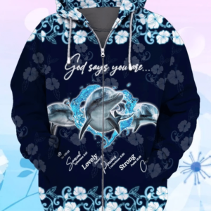 God Says You Are Lovely Strong Dolphin Family 3D All Over Print Zip Hoodie 3D Zip Hoodie Blue S