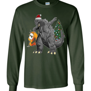 Godzilla Dabbing For Christmas Snowman Christmas Tree Long Sleeve And Sweatshirt Long Sleeve Forest Green S