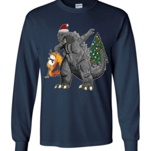 Godzilla Dabbing For Christmas Snowman Christmas Tree Long Sleeve And Sweatshirt Long Sleeve Navy S