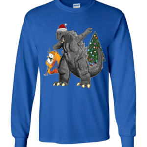 Godzilla Dabbing For Christmas Snowman Christmas Tree Long Sleeve And Sweatshirt Long Sleeve Royal Blue S