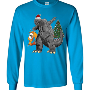 Godzilla Dabbing For Christmas Snowman Christmas Tree Long Sleeve And Sweatshirt Long Sleeve Sapphire S