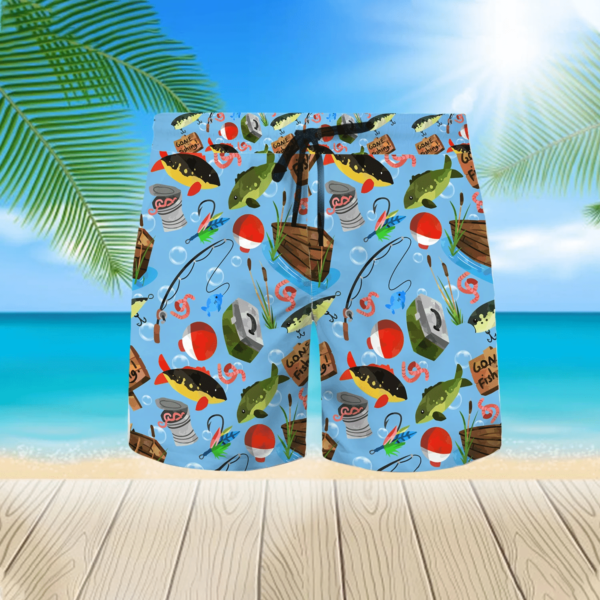 Gone Fishing Hawaii Shirt Beach Shorts Short Pant Light Blue S