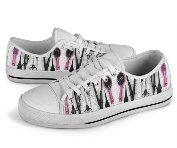 Hairdresser Tools White Low Top Canvas Shoes Men & Women Men's Shoes US6