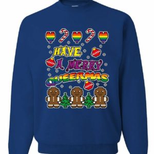 Have a Merry Queermas Funny Gingerbread LGBT Christmas Sweatshirt Sweatshirt Blue S