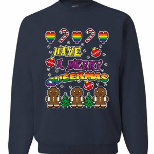 Have a Merry Queermas Funny Gingerbread LGBT Christmas Sweatshirt Sweatshirt Navy S