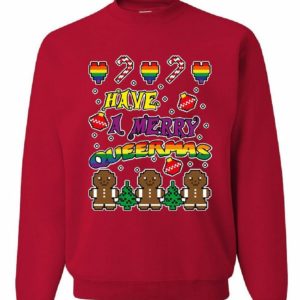 Have a Merry Queermas Funny Gingerbread LGBT Christmas Sweatshirt Sweatshirt Red S