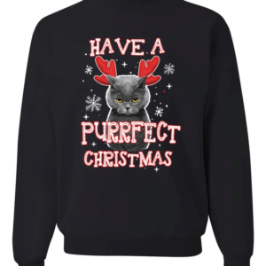 Have A Purrfect Christmas Cat Reindeer Christmas T-Shirt Sweatshirt Sweatshirt Black S