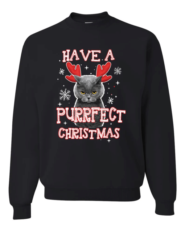 Have A Purrfect Christmas Cat Reindeer Christmas T-Shirt Sweatshirt Sweatshirt Black S