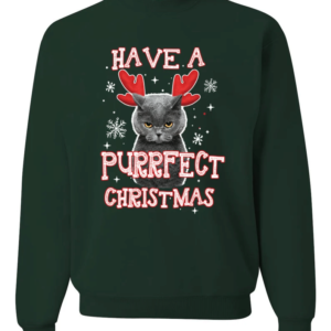 Have A Purrfect Christmas Cat Reindeer Christmas T-Shirt Sweatshirt Sweatshirt Forest Green S