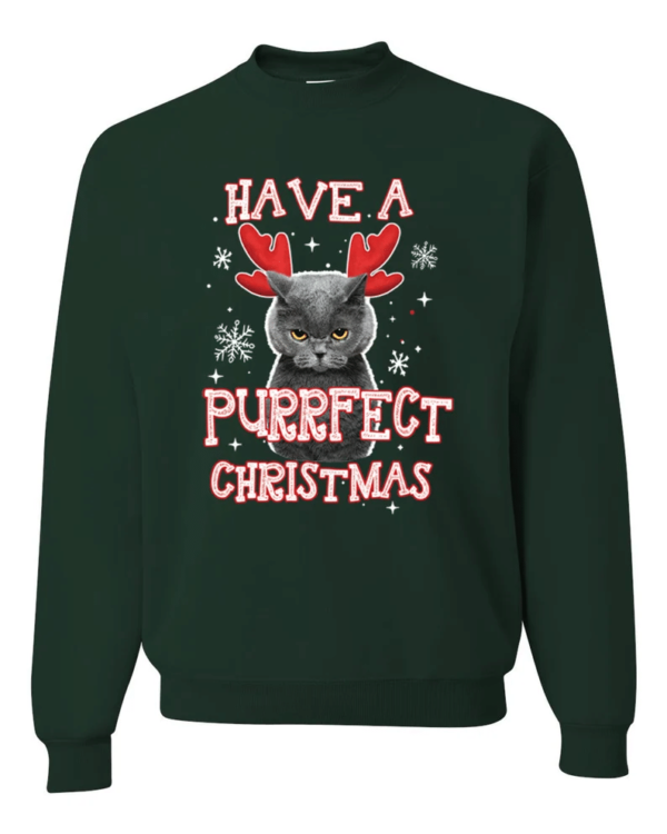 Have A Purrfect Christmas Cat Reindeer Christmas T-Shirt Sweatshirt Sweatshirt Forest Green S