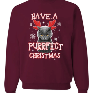 Have A Purrfect Christmas Cat Reindeer Christmas T-Shirt Sweatshirt Sweatshirt Maroon S