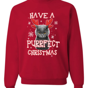 Have A Purrfect Christmas Cat Reindeer Christmas T-Shirt Sweatshirt Sweatshirt Red S