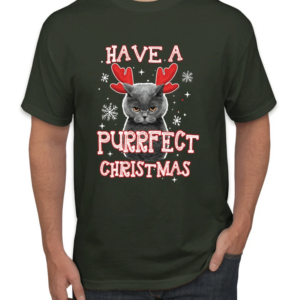 Have A Purrfect Christmas Cat Reindeer Christmas T-Shirt Sweatshirt Unisex T-Shirt Forest Green S