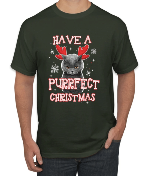 Have A Purrfect Christmas Cat Reindeer Christmas T-Shirt Sweatshirt Unisex T-Shirt Forest Green S