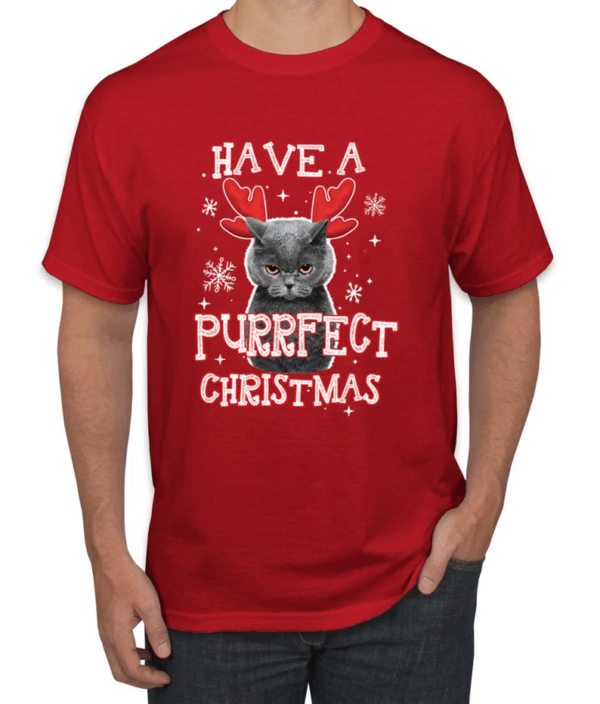 Have A Purrfect Christmas Cat Reindeer Christmas T-Shirt Sweatshirt Unisex T-Shirt Red S