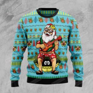 Hawaiian Santa Clause Ugly Christmas Sweater AOP Sweater Light Blue S
