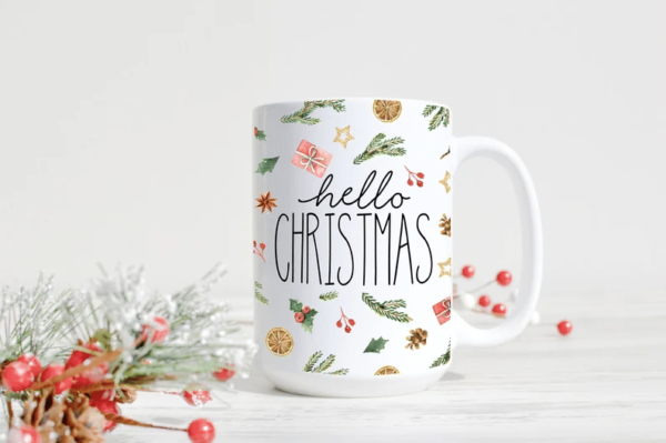 Hello Christmas Mug Gift Christmas Coffee Mug Mug 15oz White One Size