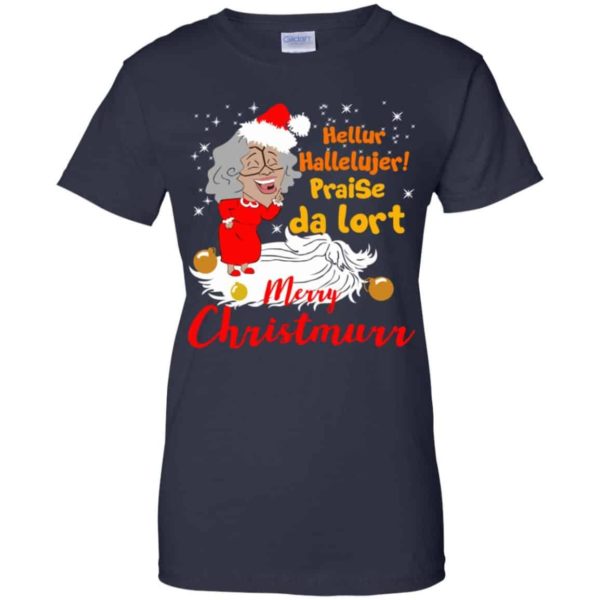 Hellur Hallelujer Praise Da Lort Merry Christmas Shirt Ladies T-Shirt Navy S