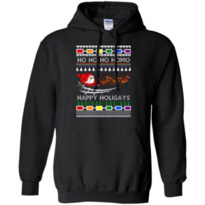 Ho Ho Ho Homo Happy Holigays Santa And Sleigh Reindeer Christmas Shirt Hoodie Black S