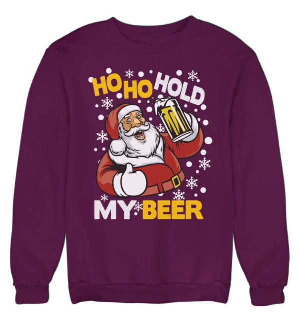 Ho Ho Hold My Beer Ugly Santa Christmas Sweatshirt Sweatshirt Purple S