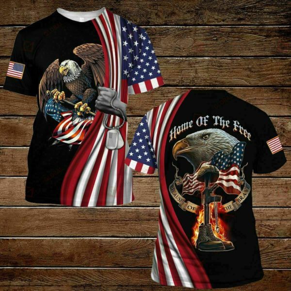 Home Of The Free US Army Veteran American Flag All Over Print 3D Shirt 3D T-Shirt Black S