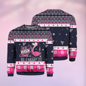 I Am The Reason Santa Has A Naughty Santa Flamingo All Over Print 3D Shirt 3D Sweatshirt Navy S