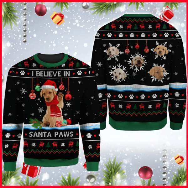 I Believe In Santa Paws Ugly Labrador Christmas All Over Print 3D Shirt 3D Sweatshirt Black S