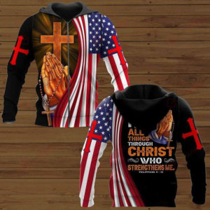I Can Do All Thing Through Christ Jesus Christ American Flag 3D All Over Printed Shirts 3D Zip Hoodie Black S