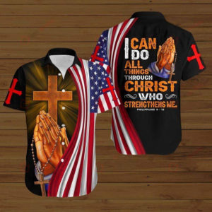 I Can Do All Thing Through Christ Jesus Christ American Flag 3D All Over Printed Shirts Hawaiian Shirt Black S