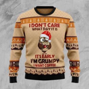I Don't Care What Day It Is I Really Want Coffee Ugly Grumpy Owl Christmas Sweater AOP Sweater Orange S