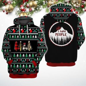 I Hate People Christmas Tree Snow Mountain Christmas All Over Print 3D Hoodie 3D Hoodie Black S