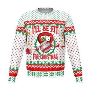I'll Be Fit For Christmas Santa Sleigh Funny Christmas Sweater AOP Sweater White S