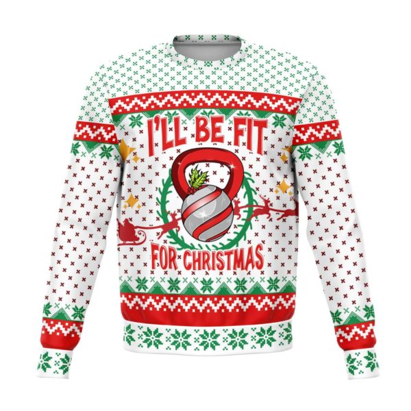 I'll Be Fit For Christmas Santa Sleigh Funny Christmas Sweater AOP Sweater White S