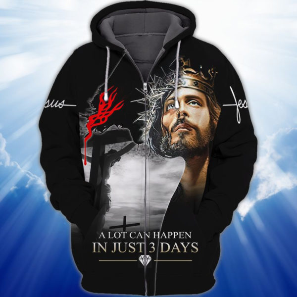 Jesus A Lot Can Happen In Trust 3 Days Christmas Shirt 3D Zip Hoodie Black S
