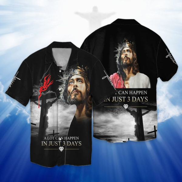 Jesus A Lot Can Happen In Trust 3 Days Christmas Shirt Hawaiian Shirt Black S