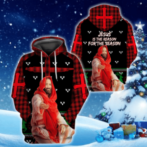 Jesus In The Reason For The Season Jesus Christian Red Cross Christmas All Over Print Hoodie 3D Hoodie Red S