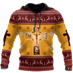 Jesus Is The Reason For Season Christmas Cross All Over Print Shirt 3D Hoodie Yellow S