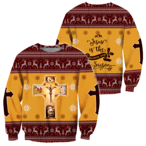Jesus Is The Reason For Season Christmas Cross All Over Print Shirt 3D Sweatshirt Yellow S