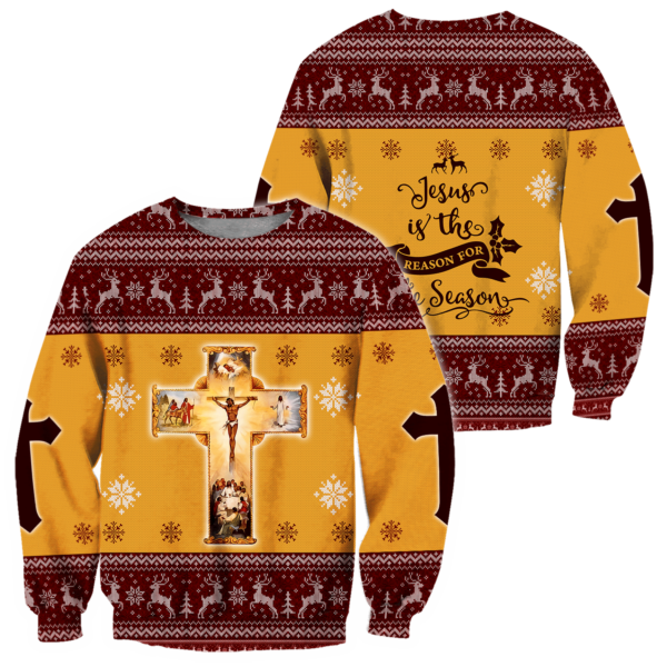 Jesus Is The Reason For Season Christmas Cross All Over Print Shirt 3D Sweatshirt Yellow S