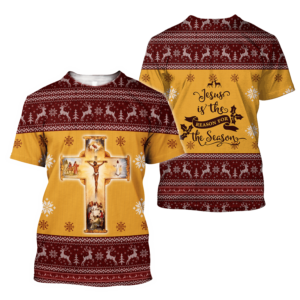 Jesus Is The Reason For Season Christmas Cross All Over Print Shirt 3D T-Shirt Yellow S
