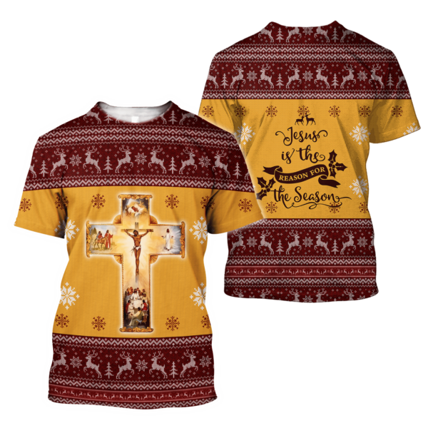 Jesus Is The Reason For Season Christmas Cross All Over Print Shirt 3D T-Shirt Yellow S