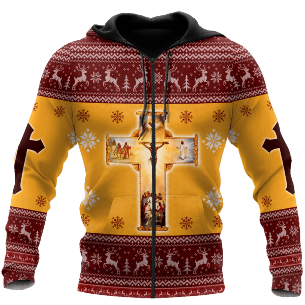 Jesus Is The Reason For Season Christmas Cross All Over Print Shirt 3D Zip Hoodie Yellow S