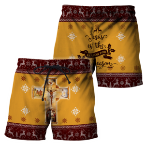 Jesus Is The Reason For Season Christmas Cross All Over Print Shirt Short Pant Yellow S
