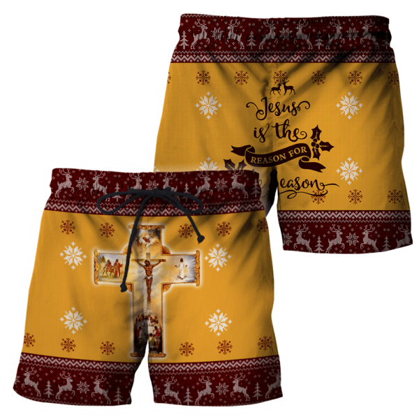 Jesus Is The Reason For Season Christmas Cross All Over Print Shirt Short Pant Yellow S