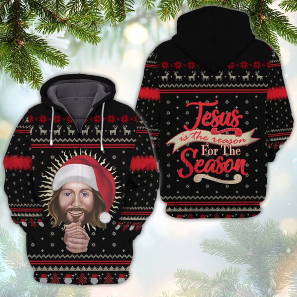 Jesus Is The Reason For The Season Christmas All Over Print 3D Shirt 3D Zip Hoodie Black S
