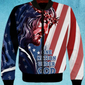 Jesus One Nation Under God All Over Print 3D Shirt Bomber Jacker Navy S