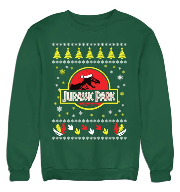Jurassic Park Ugly Dinosaur Santa Christmas Sweatshirt Sweatshirt Dark Green S