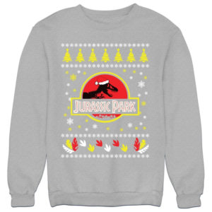 Jurassic Park Ugly Dinosaur Santa Christmas Sweatshirt Sweatshirt Heather Grey S